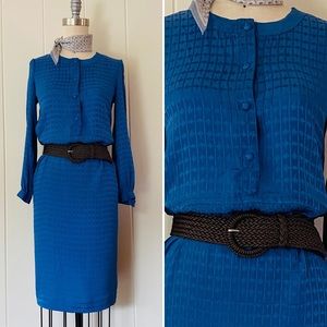 XS/S Vintage 80s' Blue Lightweight Silk Midi Dress